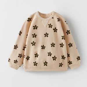 Zara Floral Waffle Knit Sweatshirt